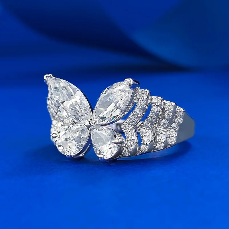 New S925 Silver One Carat Champagne Gold Ring, Fashionable, Personalized, Simple, Versatile Wedding Jewelry