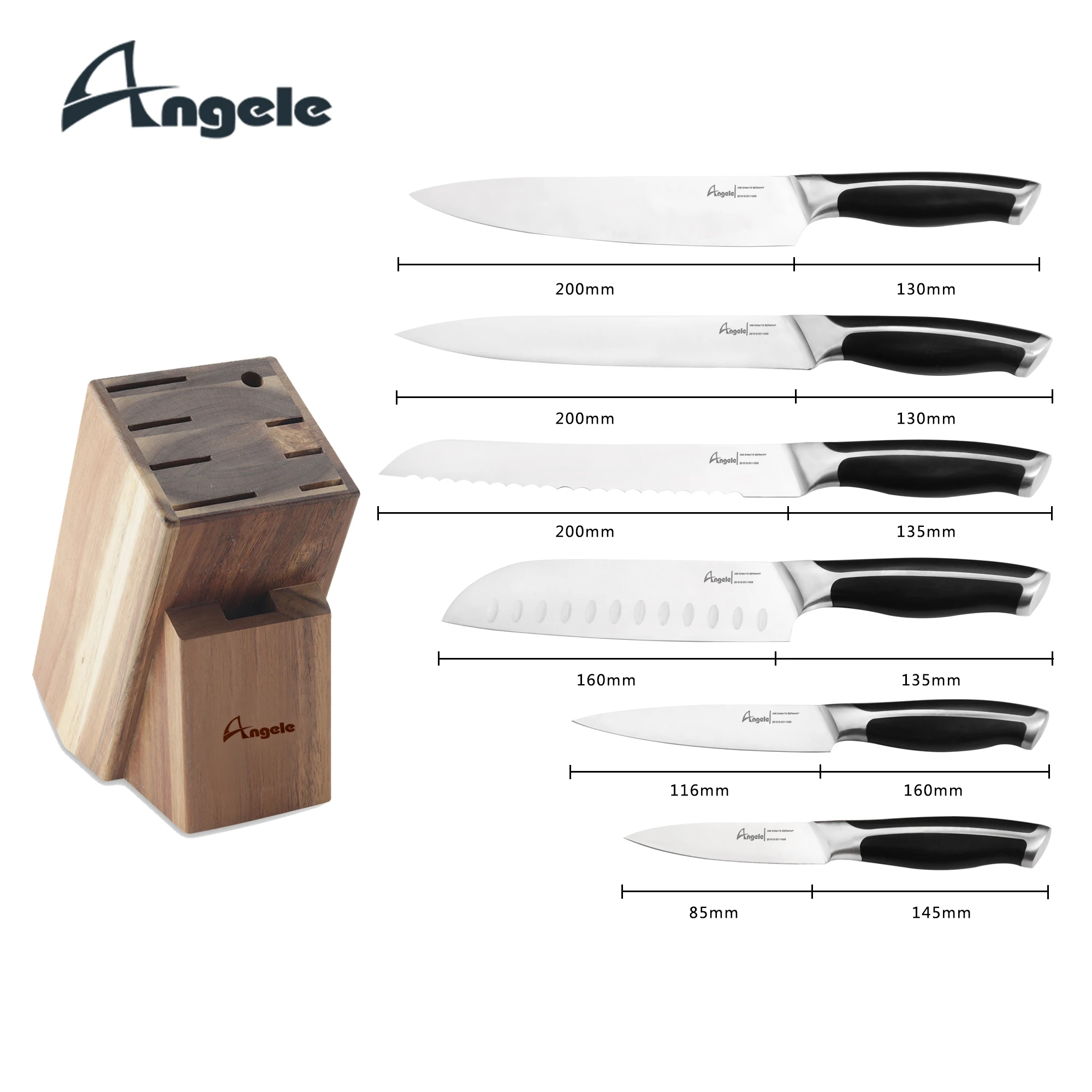 2023 Best Seller 3cr13 Blade ABS Handle Full Tang Stainless Steel  Knife Set with Knife Block