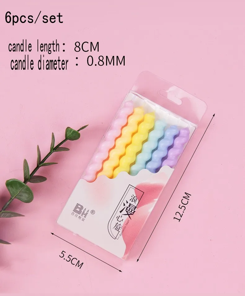 High quality 6pcs/set macaron Color Spiral Birthday Cake sparking  Candles With Stand for Wedding Decoration Baby Children Party