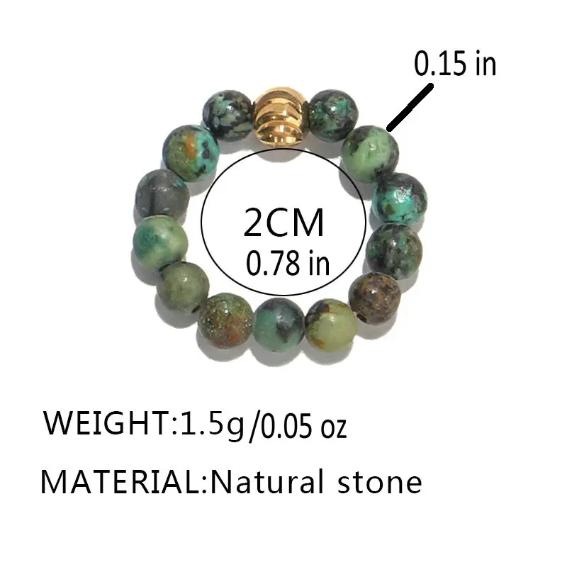 Gemstone Adjustable Ring Stone Beaded Ring for Women Jewelry Gold Beads Healing Crystal Round Natural Stone Rings