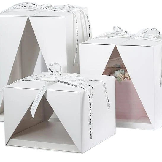custom birthday decorative cardboard white double side open cake boxes