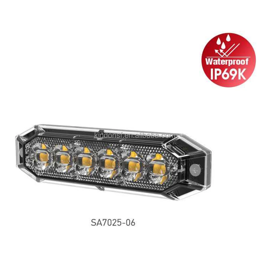 ECE R10 ECE R65 Class 2 LED Surface Mount Grille 6 LED Flashing Hazard Beacon Lighthead Strobe Light 7025-6