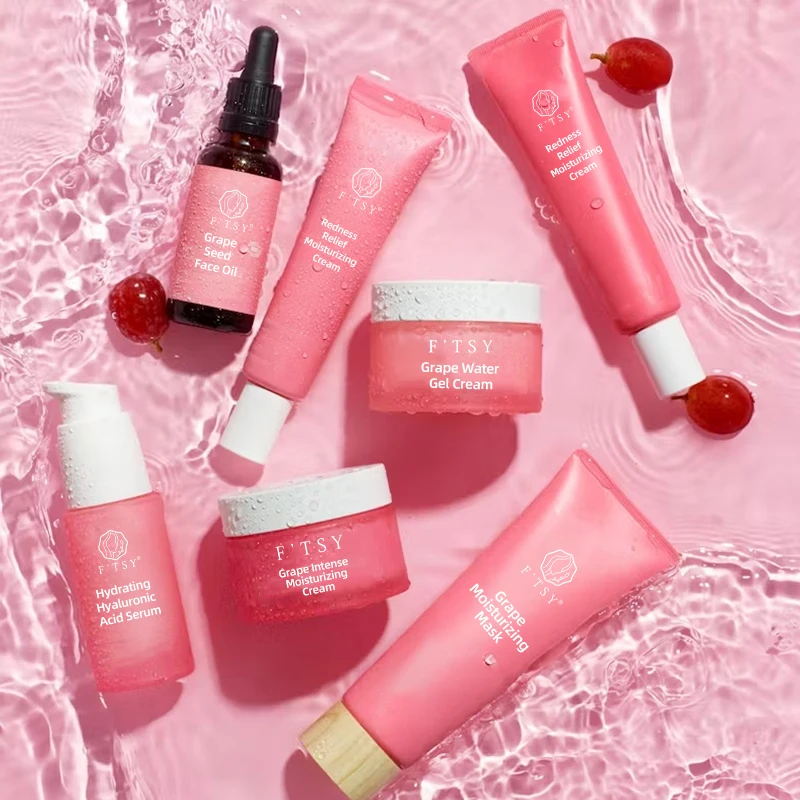 OEM Pink Korean Skin Care Set Cruelty-free Moisturizer Firming Tea Tree Sea Grapes Skin Care Brightening Set