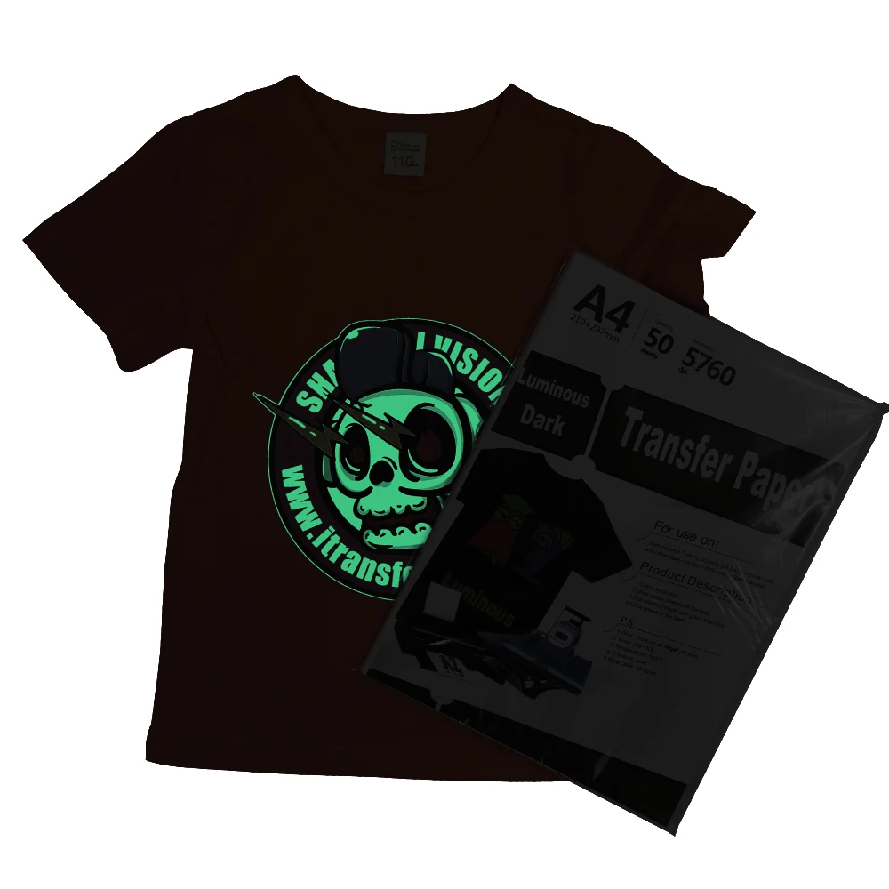 
A4/A3 Fluorescent luminous glow in the darkness wholesale inkjet heat transfer printing paper halloween heat transfer 
