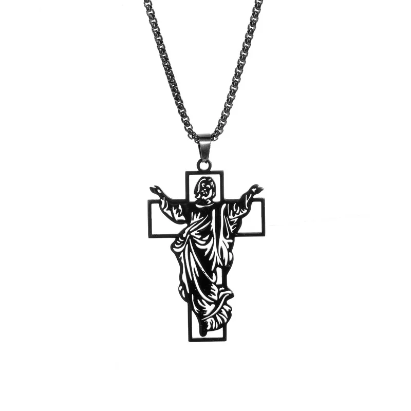 DAIHE Religious Christian Jesus Faith Based Fine Fashion Simple Men Necklace Jewelry Stainless Steel Cross Pendant Necklace