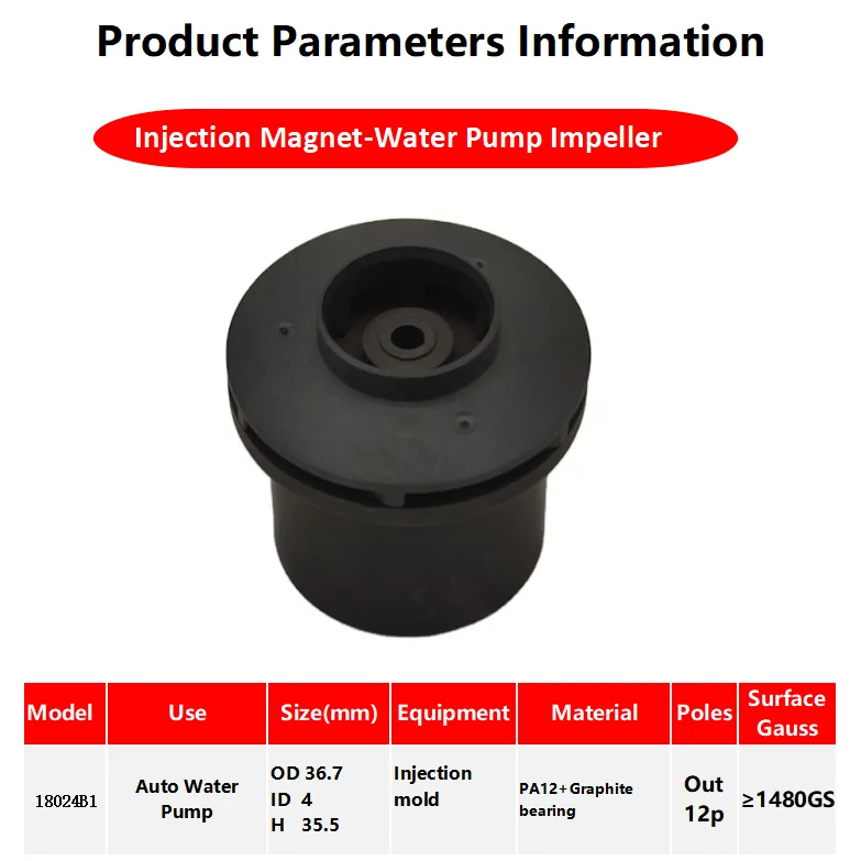 Professional Auto Spare Parts Water Pump Rotor High Quality  Injection Magnetic Impeller For Motor