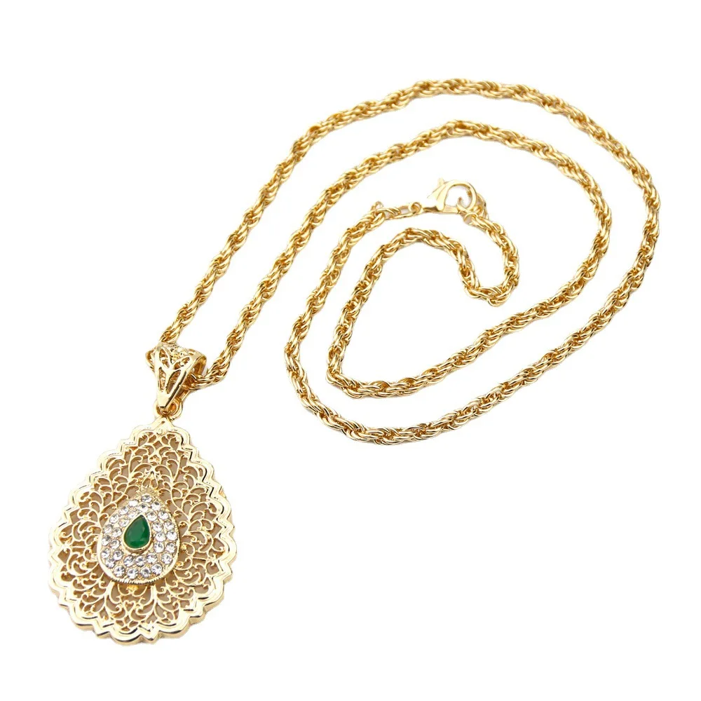 Fashion Jewelry Moroccan Wedding Design Gift Gold Arabian Pendant Necklace Water Drop Diamond Allah Necklaces