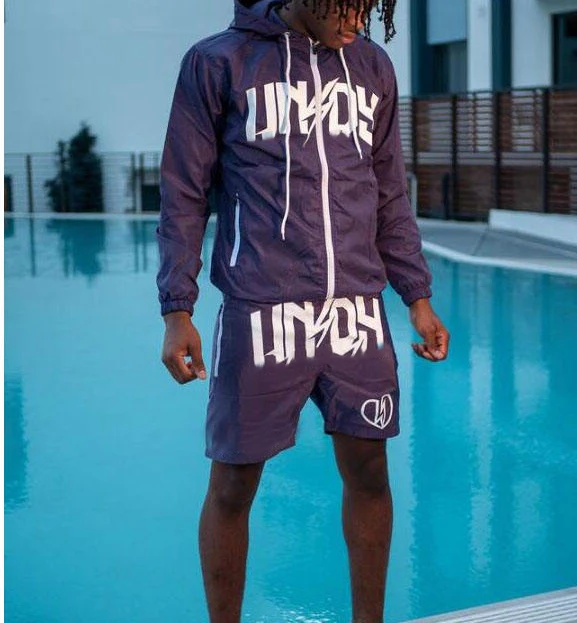 Custom jacket set sweat suit two piece short jogger streetwear mens 3m reflective windbreaker jacket tracksuit set