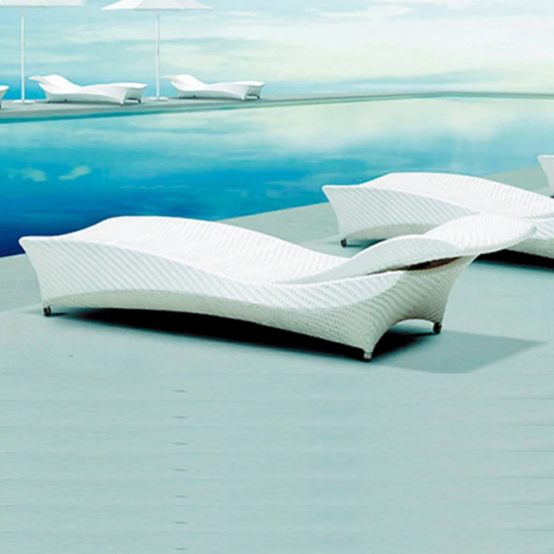 Poolside Furniture Sun Beds Garden Reclining Plastic Rattan Sun Loungers Beach Cabana Sunbed