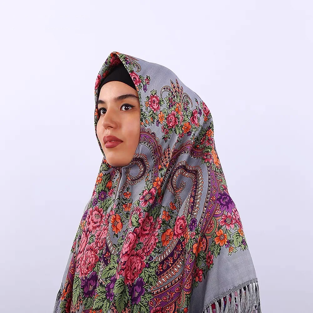 2022 New ethnic style many colors russian headscarf customized size russian square scarf