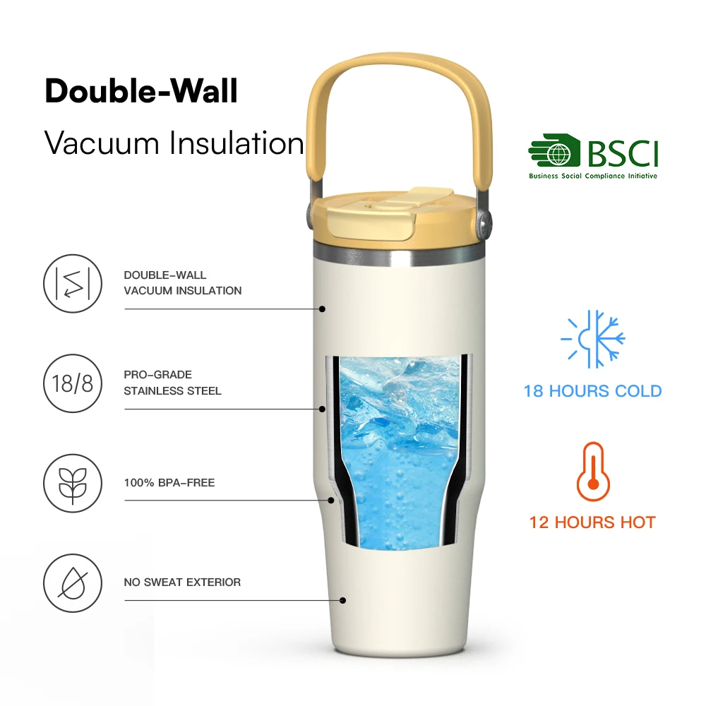 18 25 32 40 oz New Mug Leap Proof Stainless Steel Vacuum Travel Tumbler With Handle lid