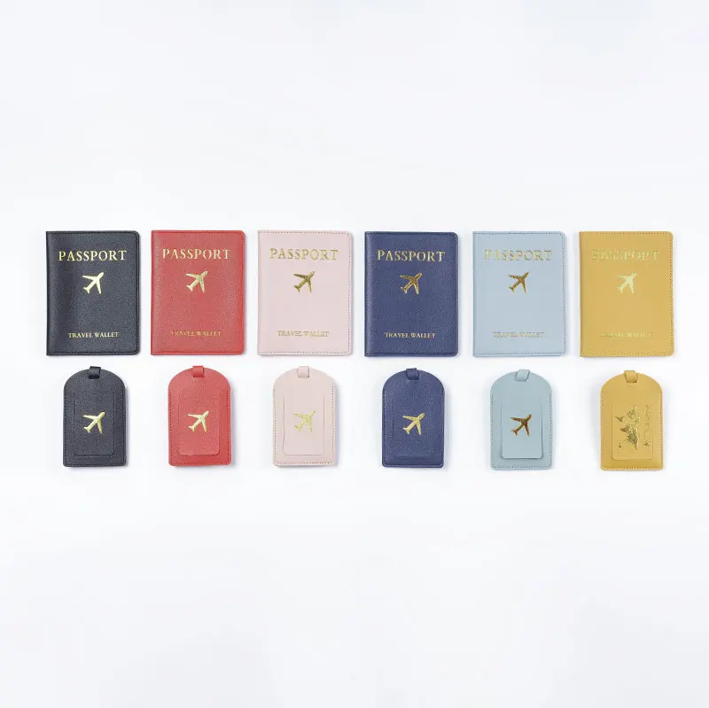 PU Leather Hot Stamping Boarding Pass Card Holder Set Passport Holder Case Luggage Tag