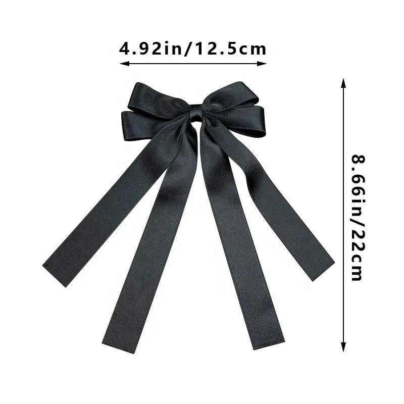 French Vintage Oversized Satin Silk Hairpin Long Tail Bowknot Women Girls Large Hair Bows Clips