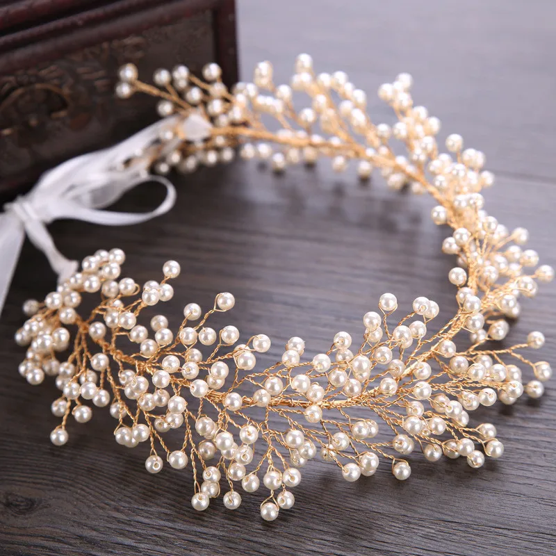 RE3940 Pearl Hair vine for brides bridesmaid handmade wedding tiara princess hair jewelry