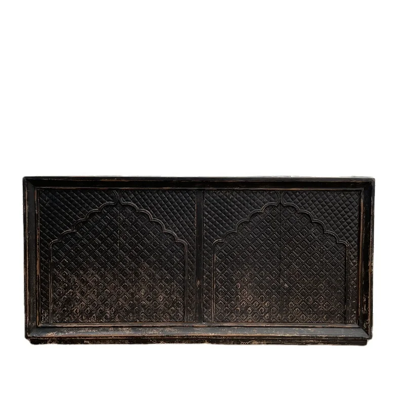 Chinese Antique Handcrafted Wooden Sideboard Rustic Carving White Wash Buffet Living Room Distressed Shabby Chic Cabinet