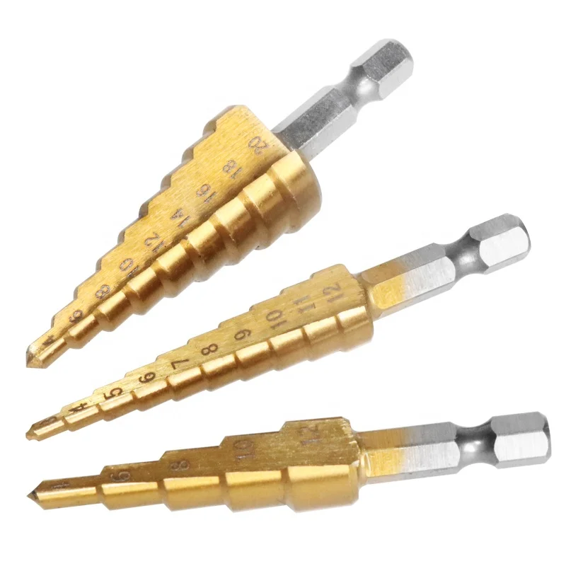 High Quality HSS Titanium plating Hex rod Step Cone Drill Bit For Wood Metal Drilling
