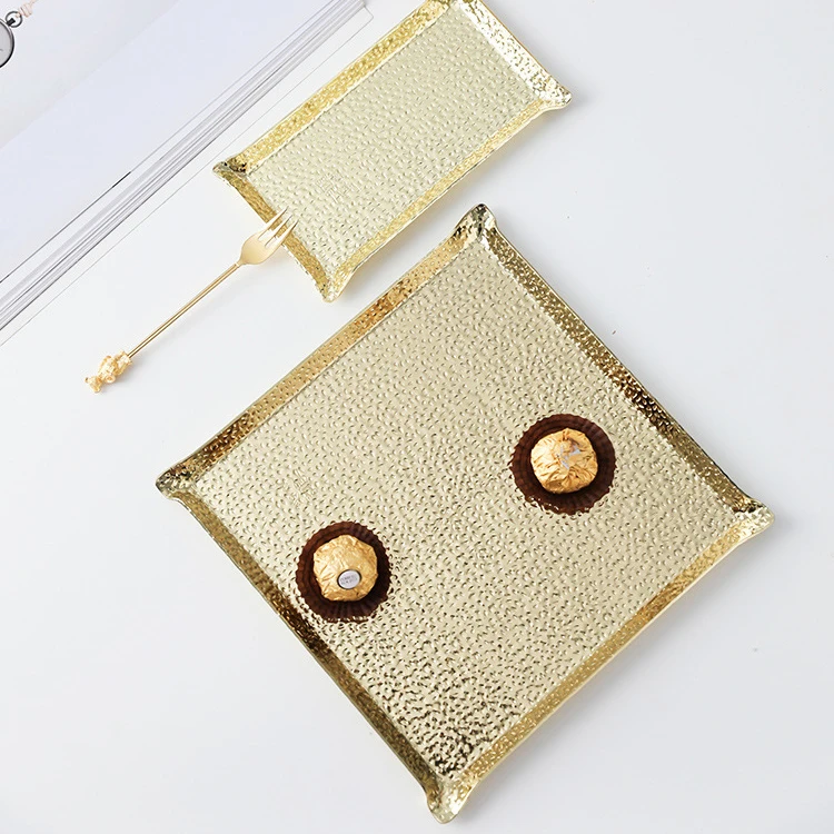 Serving Tray Set Wholesale Hotel Bedside Restaurant Luxury Plain Rose Gold Cookie Metal Stainless Steel Decorative Serving Tray