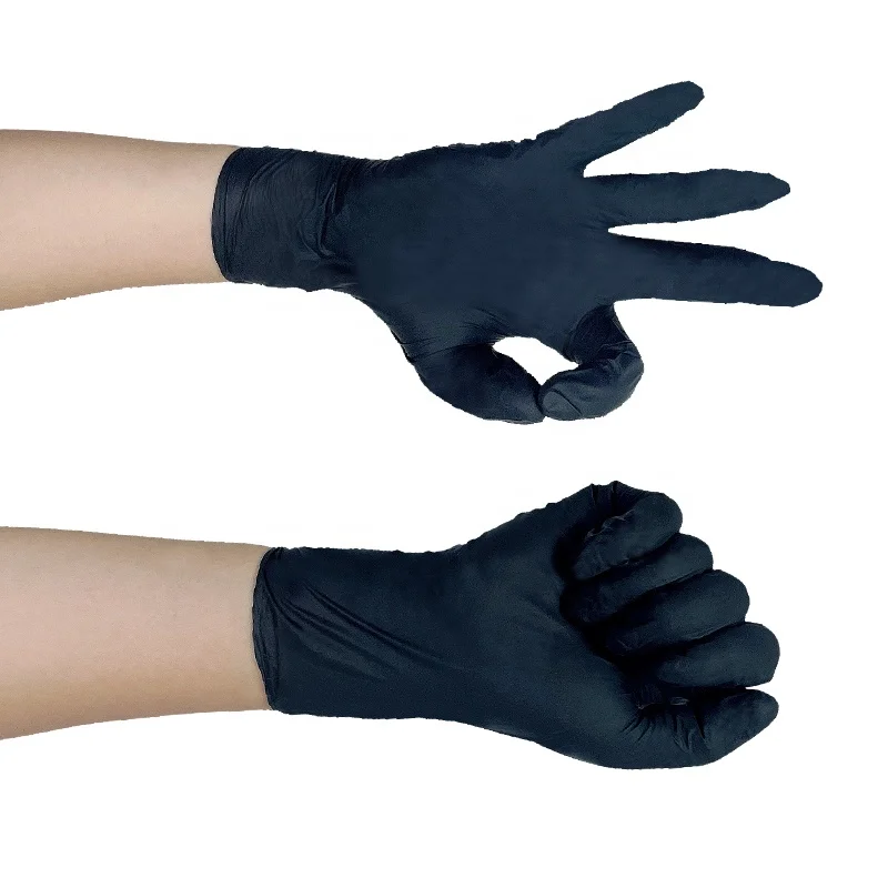 PRI cheap CE certificated 9 inch long cuff examination black nitrile powder free disposable gloves