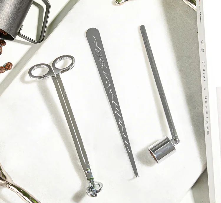 Engraved Stainless Steel Wholesale Bulk Custom Lighter Snuffer Black Candle Tool Wick Trimmer sets