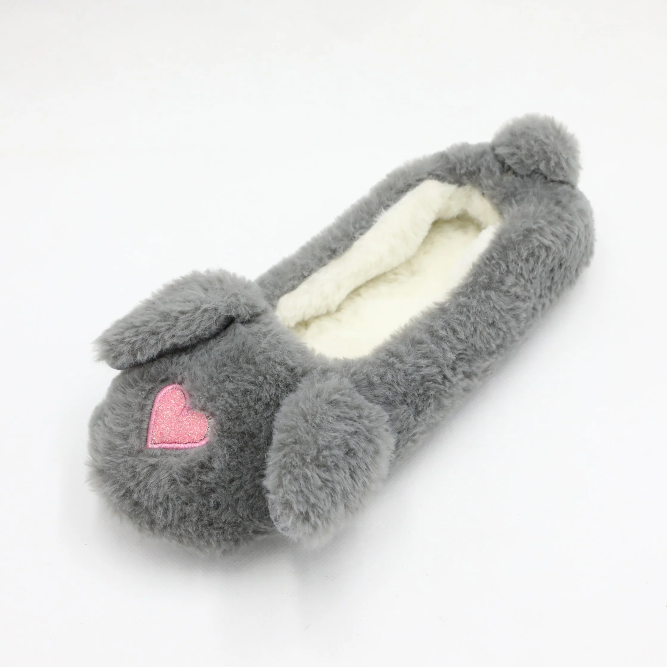 
grey angora rabbit ladies winter fluffy plush indoor slippers ballerina shoes 