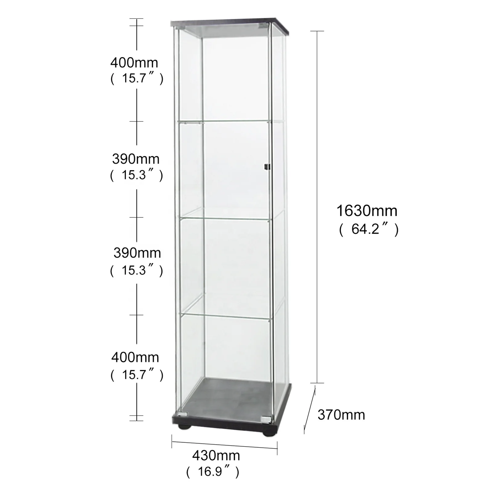 4-Shelf Glass door Cabinet tempered glass display cabinet for Living Room Bedroom Office