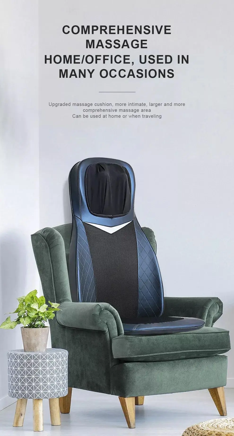 Youmay OEM Portable Neck Back 3D Air Body Kneading Seat Vibration Massage Home Car Electric Shiatsu Massage Cushion Heated