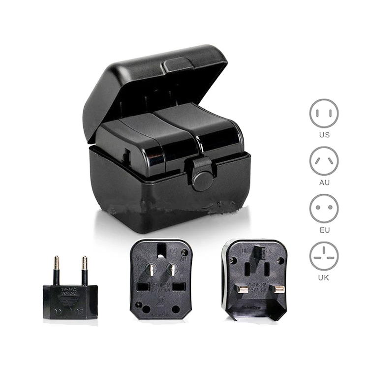 Черный Универсальный дорожный адаптер с 2 USB-портами и зарядным устройством переменного тока