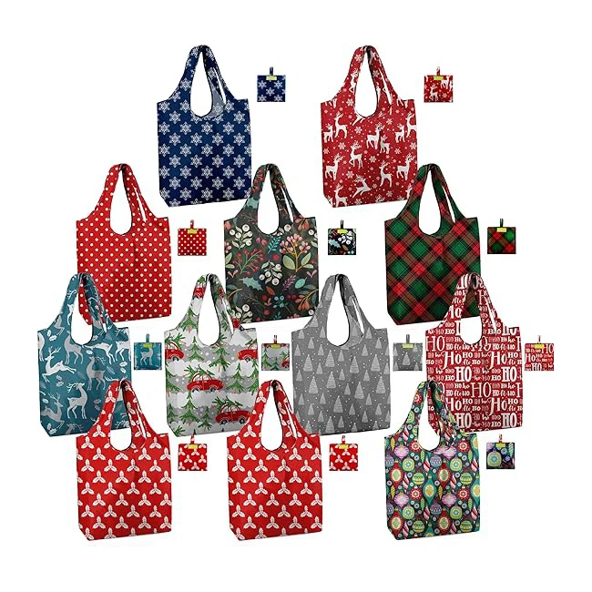 Custom polyester wholesale plain waterproof recycling reusable folding 210d 420d polyester tote shopping bag with logo pouch