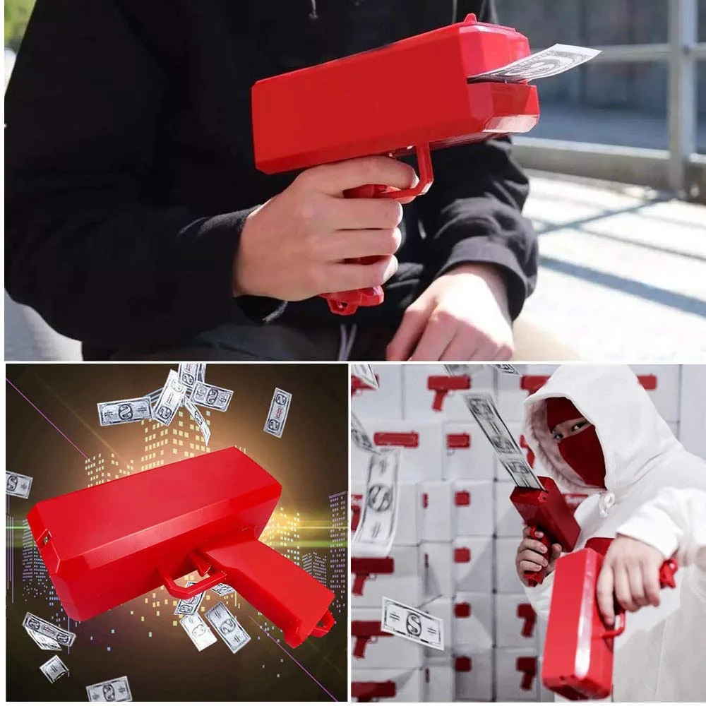 Nicro Wholesale Money Gun Make Cash Prop Money Rain Gun Toy Shot Spray Customized Logo Real Party Game Novelty Money Toy Gun