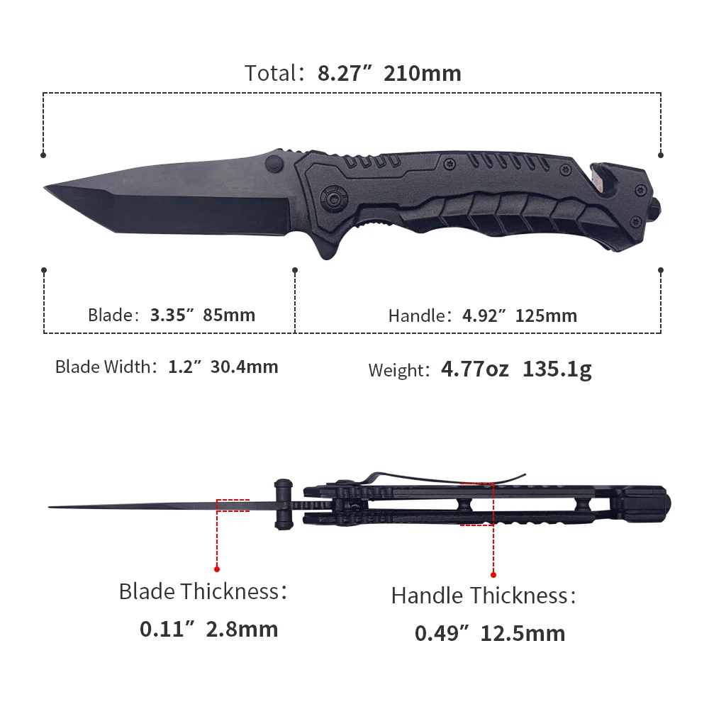 Tanto 3cr13 steel blade aluminum handle folding pocket hunting 3cr13 steel black knife with wholesale
