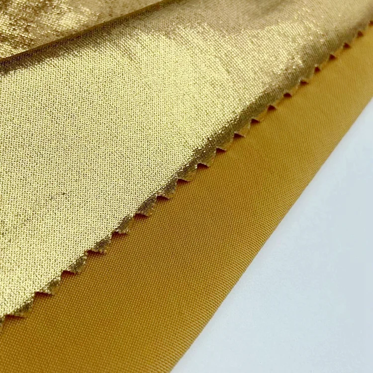 Золотой блестящий горячий штамп печать фольги на заказ вязаный полиэстер спандекс Джерси купальный костюм ткань для летнего бикини