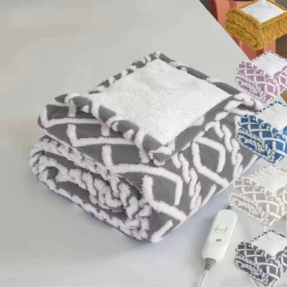 Home textile FLANNEL BED auto warm fluffy custom single lattice heated up BULK electric blanket throw for winter bed
