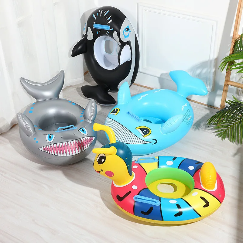 Cartoon Animal Shape Shark Inflatable Kids Float Seat Ride-ons Baby Swimming Ring For Toddlers Summer Beach Float Toys