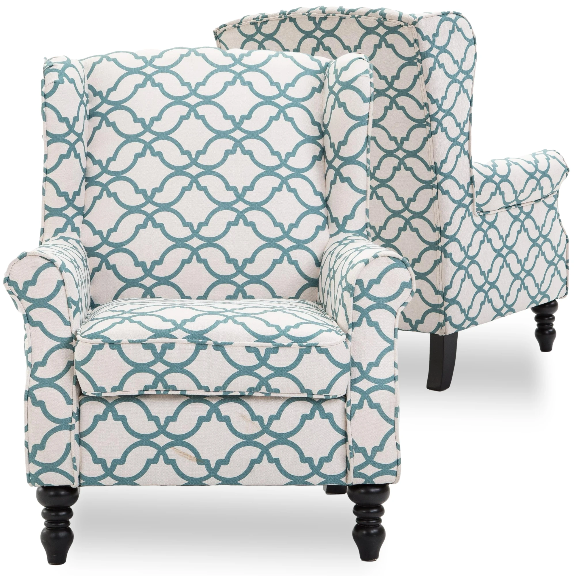 Exquisite and Cozy Printed Fabric Upholstered Solid Wood Legs Living Room Accent Chair