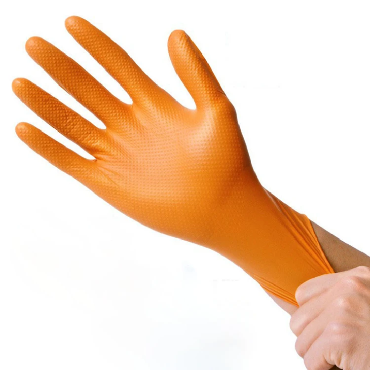 Factory Sell Directly Car Auto Repair High Elastic Diamond Pattern Synthetic Wear-resistant Powder Free Black Nitrile Gloves