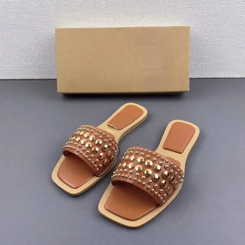 China Shoes Vendor Sandalias Altas Female Shoes Cute Ladies Footwear New Design Gold Diamond Women Flat Sandals