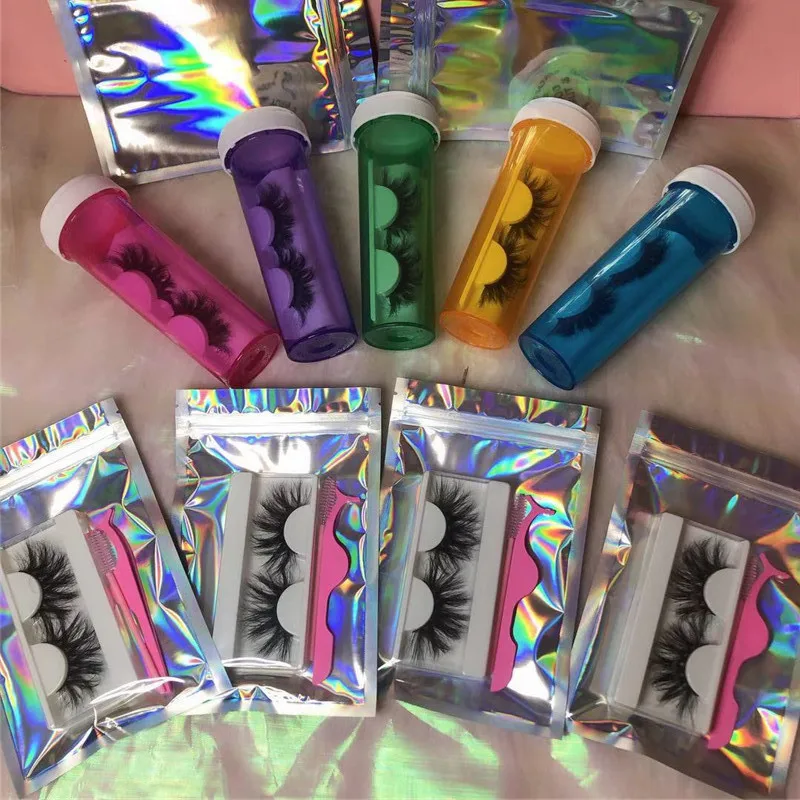 2020 wholesale real 3d mink lashes your brand packaging box private label mink strip eyelashes with holographic bag