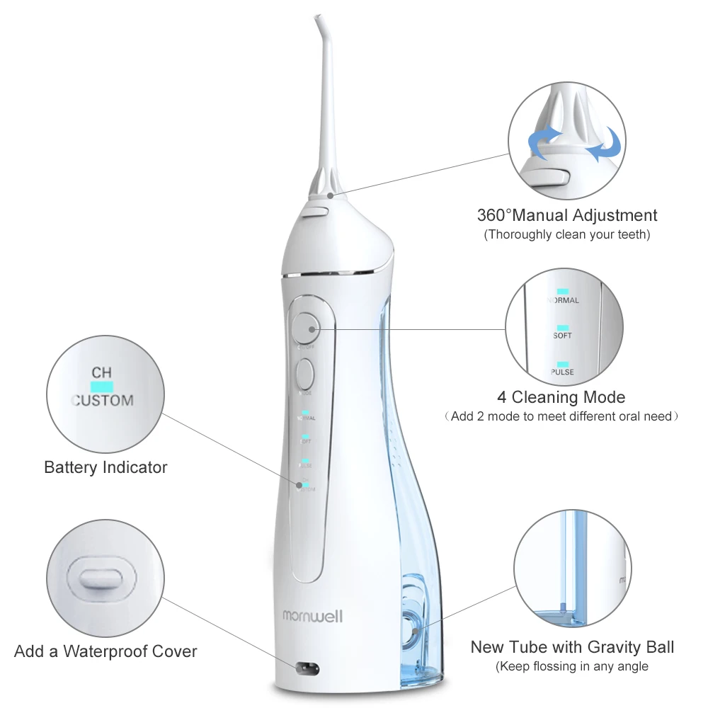 Mornwell  F18 USB Rechargeable Oral Irrigator Portable Water Flosser Dental Water Jet 200ML Water Tank Waterproof Teeth Cleaner