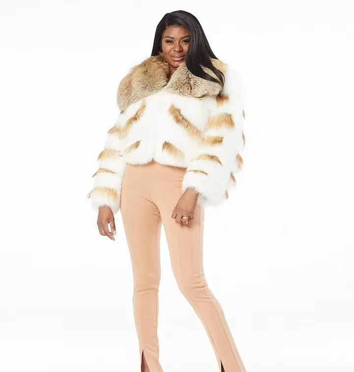 Элегантное меховое пальто CY ODM из 100% натурального Лисьего меха с леопардовым принтом, женская зимняя теплая верхняя одежда с натуральным лисьим мехом