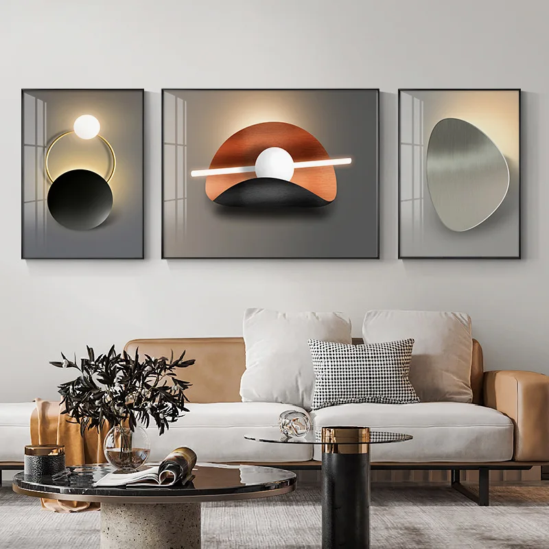 Light luxury fashion 3 pairs of painting crystal porcelain living room home front office decoration paintings and wall art