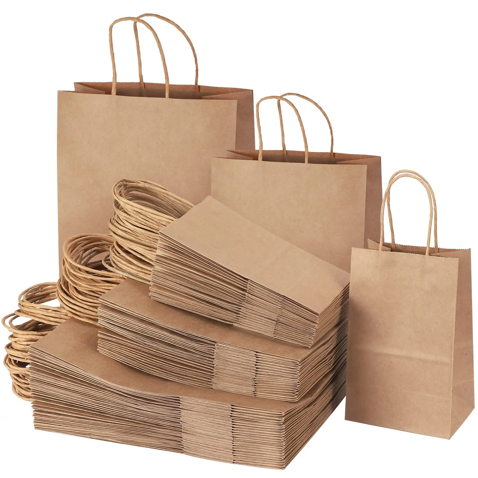 Wholesale Biodegradable Brown Grocery Plain Bag Printed Business Kraft Paper Gift Tote Shopping Bags for Clothing with Handle