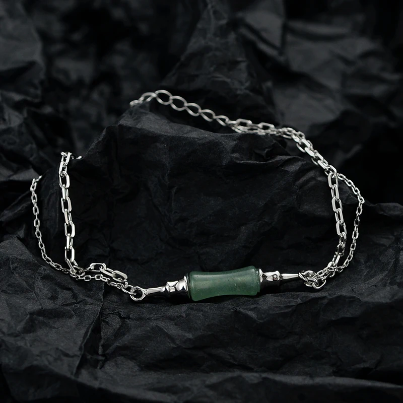 ICEBELA Jewelry New Chinese Green Jade Bracelet S925 Sterling Silver Chinese Style Bamboo Charm Bracelet For Girls Women