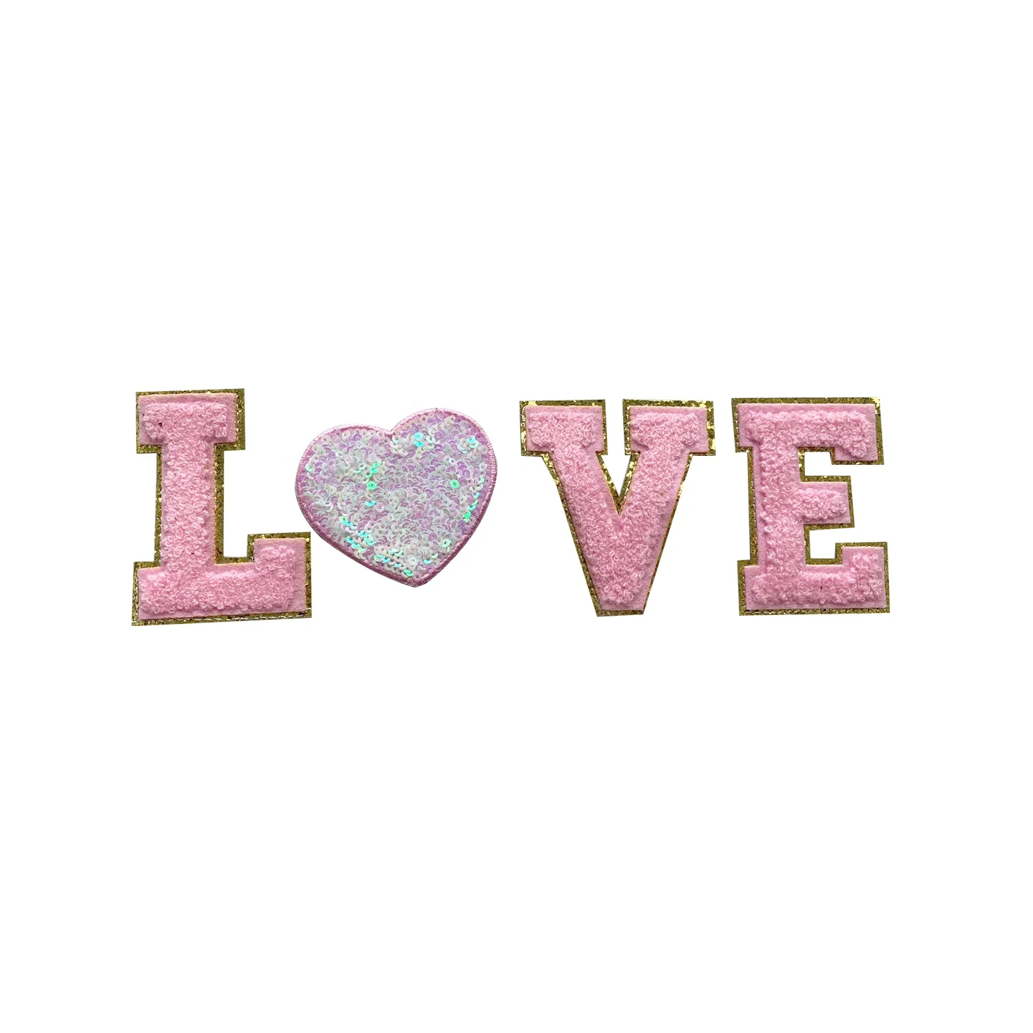 Heart sequin embroidery patches Iron on sequin Hot pink Red heart patches for sweatshirt