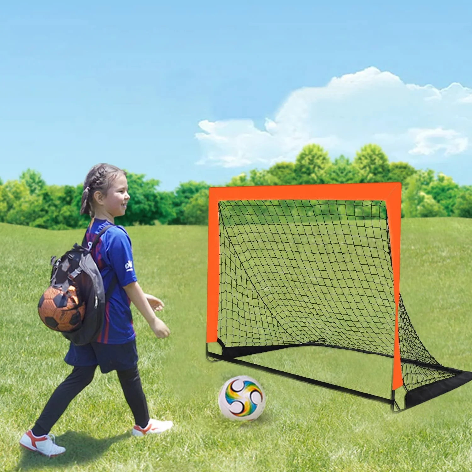 Factory Price 4 x 3ft Size Portable Kid Soccer Goals for Backyard, Indoor and Outdoor Pop Up Soccer Goals, Orange