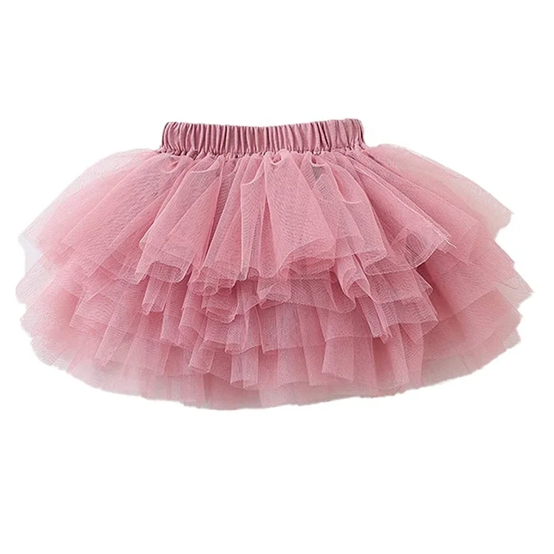 
2021 Spring Outfit Solid Color Mesh Toddler 6 Layered Mini Cake Tulle Tutu Boll Gown Skirt 