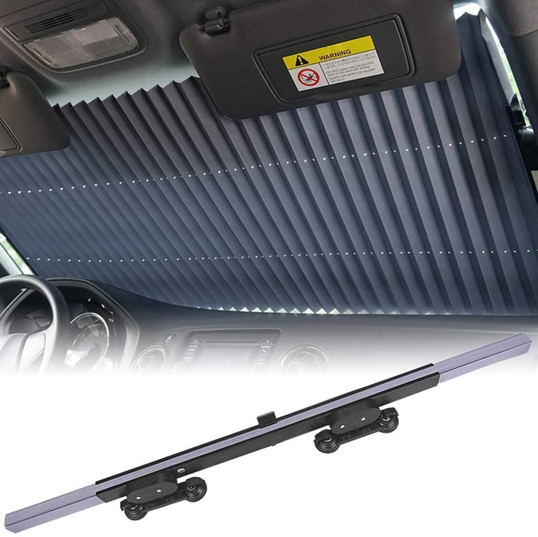 Car Front Windshield Sun Protection Foldable Retractable Nylon Mesh Car Window Sunshade
