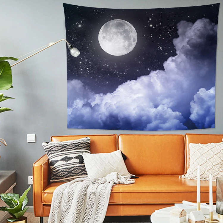 Starry Sky Ocean Moon and Stars Large Tapestry Wall Hanging Cloth Home 3D Cosmic Galaxy Space Tapestry Decoration Hanging