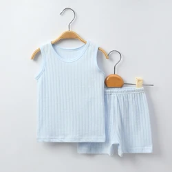 Летний комплект из жилета и шортов из 100% хлопка, комплекты одежды для новорожденных девочек и мальчиков, детская одежда