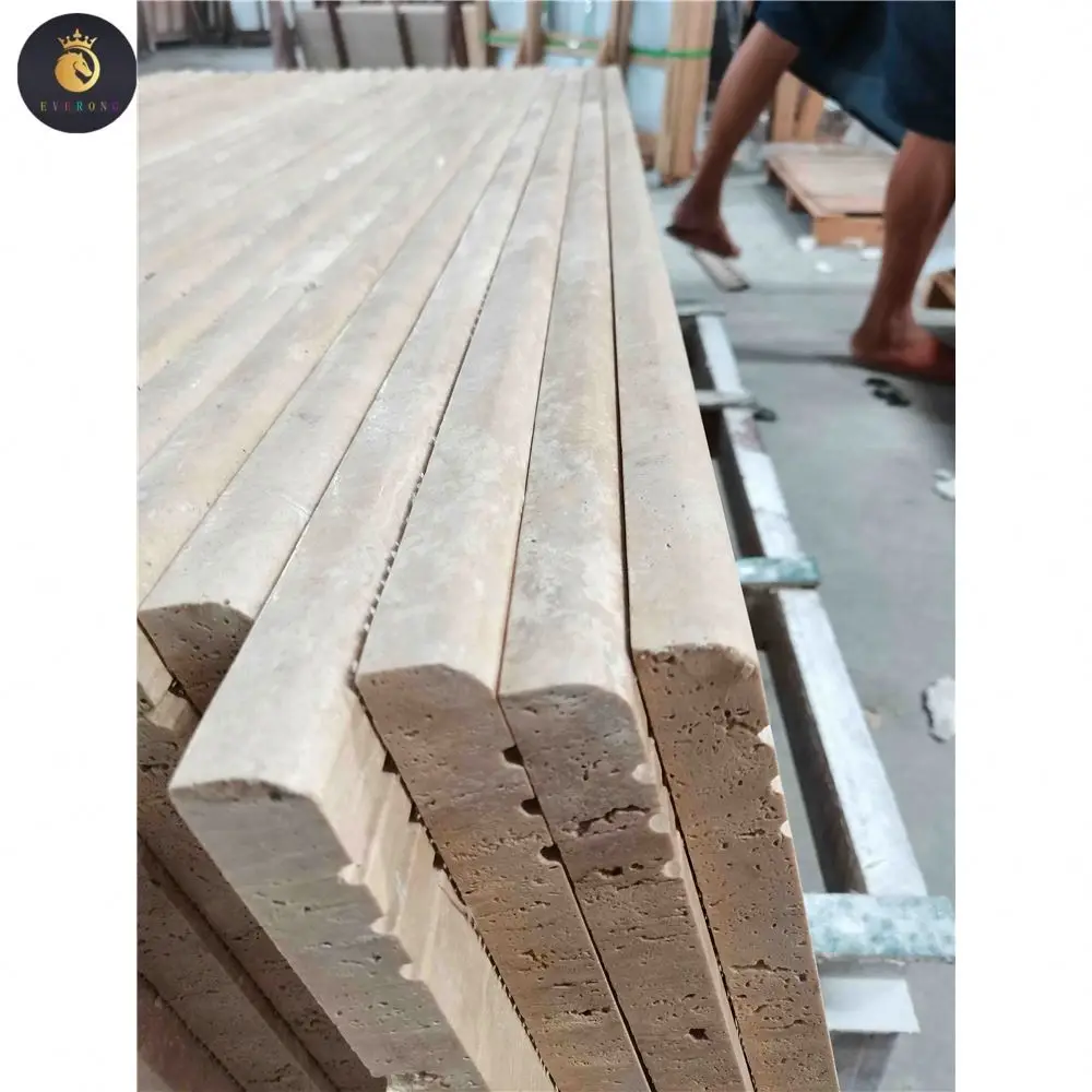EV Wholesale Light Beige Natural Travertine Tiles Polished Indoor Outdoor Hotel Use Staircase Treads Travertine Tiles Turkey