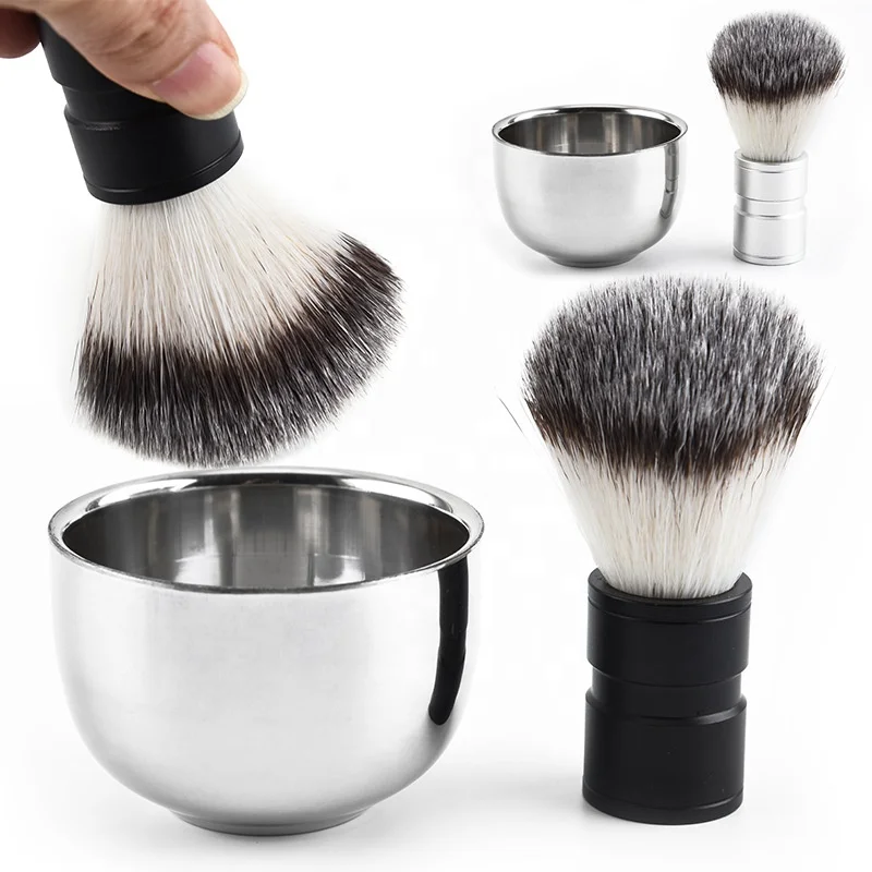 High Quality Nylon Hair Brush Metal Handle Shaving Brush With Stainless Steel Shaving Bowl Set Shaving Kits